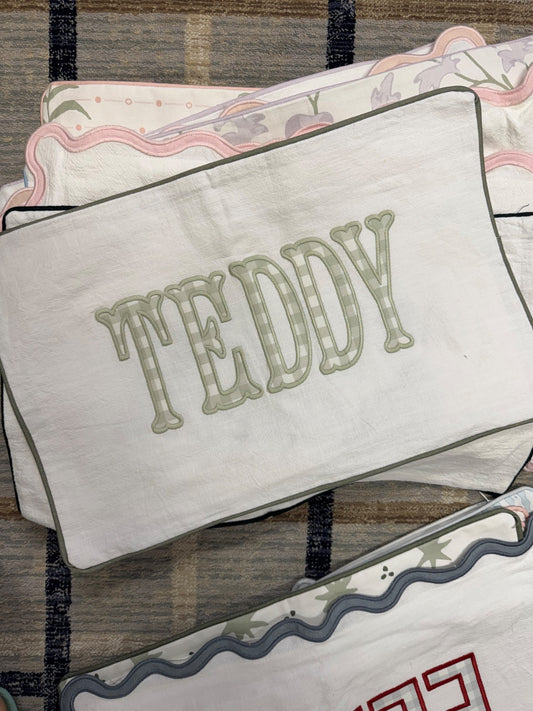 Teddy — Sage Gingham sample sale pillow cover