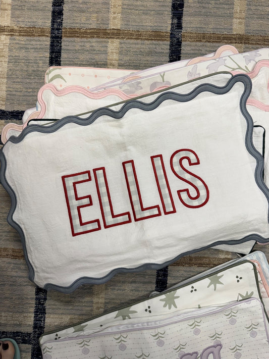 Ellis — Blue Scallop & Red sample sale pillow cover