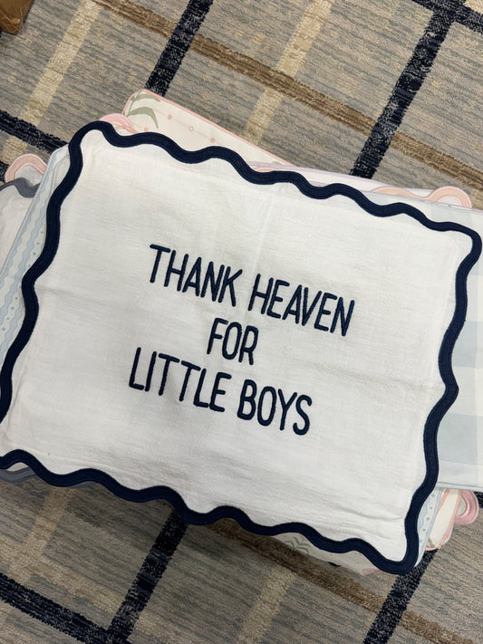 Thank Heaven for Little Boys — Navy sample sale pillow cover